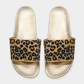 Bling Leopard Patterned Slide Sandal Slippers