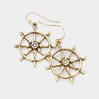 Antique Metal Ship Wheel Dangle Earrings