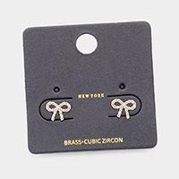 Brass Metal CZ Bow Stud Earrings