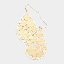 Brass Metal Geometric Detail Teardrop Dangle Earrings