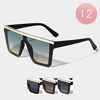 12PCS - Gold Metal Detail Square Sunglasses