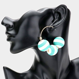 Two Tone Thread Wrapped Triple Ball Metal Half Hoop Earrings