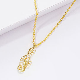 Gold Dipped CZ Treble Clef Pendant Necklace