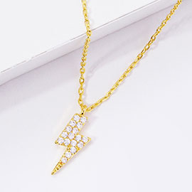 Gold Dipped CZ Lightning Pendant Necklace