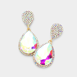 Glass Crystal Teardrop Rhinestone Trim Evening Earrings