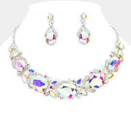 Teardrop Accented Marquise Stone Sprout Evening Necklace