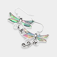 Abalone Metal Dragonfly Dangle Earrings