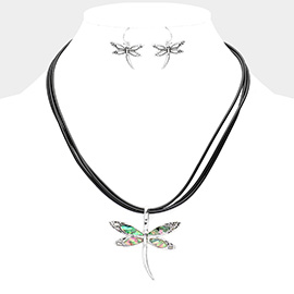 Filigree Metal Abalone Dragonfly Pendant Necklace