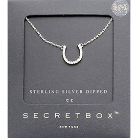 Secret Box_Sterling Silver Dipped CZ Horseshoe Pendant Necklace