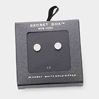 Secret Box _ 24K White Gold Dipped CZ Round Stud Earrings