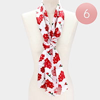 6PCS - Silk Feel Satin Striped Rose Flower Heart Print Scarves