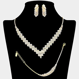 3PCS - Rhinestone V Shaped Necklace Clip On Earring Jewelry Set