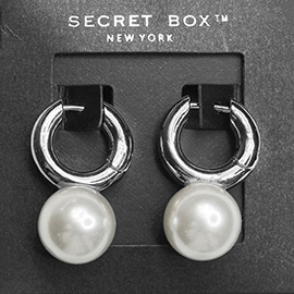 SECRET BOX_Sterling Silver Dipped Metal Hoop Pearl Dangle Earrings