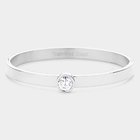 Round Stone Accented Stainless Steel Bangle Bracelet