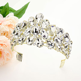 Leaf Detail Multi Stone Cluster Queen Tiara