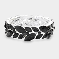 Leaf Accented Marquise Stone Stretch Evening Bracelet