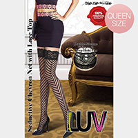 Premium quality chevron net & lace top thigh high stockings