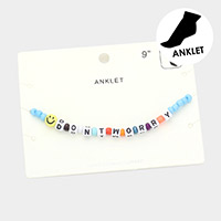 Smile DONT WORRY Message Charm Beaded Anklet