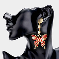 Rhinestone Embellished Butterfly Dangle Earrings