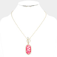Daisy Flower Patterned Hexagon Pendant Toggle Necklace