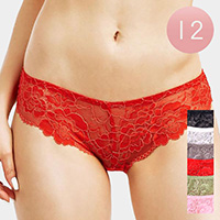 12PCS - Ladies Flower Laced Bikini Panties