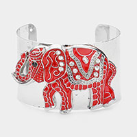 Stone Embellished Enamel Elephant Cuff Bracelet
