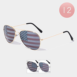 12PCS - American USA Flag Aviator Sunglasses