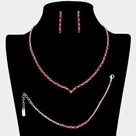3PCS - Chevron Accented Rectangle Stone Necklace Jewelry Set