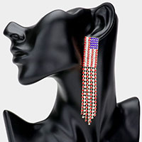 Rhinestone American USA Flag Fringe Dangle Earrings
