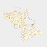 Cut Out Brass Metal Steer Head Dangle Earrings