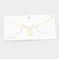 Gold Dipped Metal Lock Pendant Necklace
