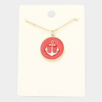 Anchor Accented Enamel Round Pendant Necklace