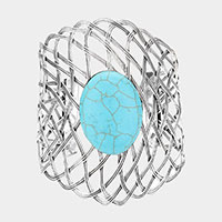 Oval Natural Stone Accented Abstract Cuff Bracelet