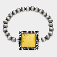 Square Natural Stone Accented Stretch Bracelet