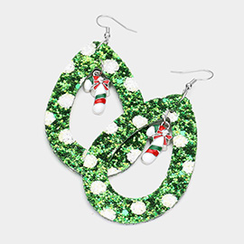 Glitter Open Teardrop Candy Cane Dangle Earrings