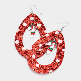 Glitter Open Teardrop Candy Cane Dangle Earrings