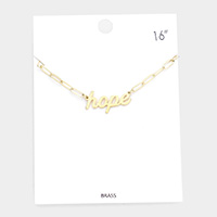 hope Brass Metal Message Pendant Necklace