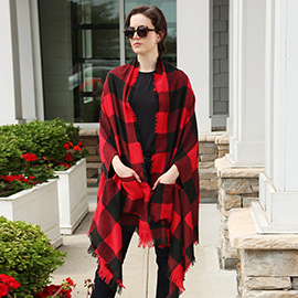 Buffalo Check Front Pocket Poncho