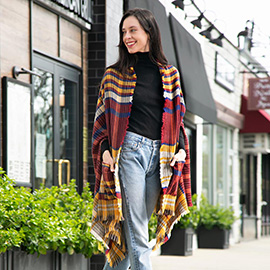 Tartan Check Front Pocket Poncho