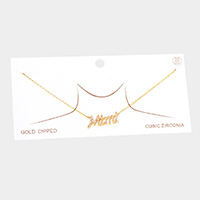 Gold Dipped CZ Mimi Message Pendant Necklace