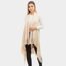 Solid Fringe Knit Vest