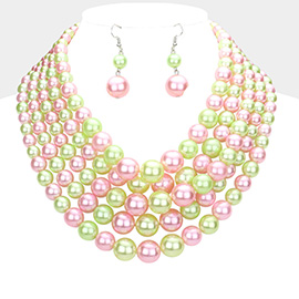 Pearl Multi Strand Bib Necklace