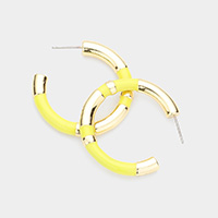 Enamel Detailed Metal Hoop Earrings