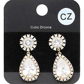 CZ Teardrop Stone Dangle Evening Earrings