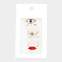 5PCS - Stone Embellished Evil Eye Enamel Lip Mixed Rings