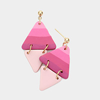 Patterned Double Triangle Polymer Clay Link Dangle Earrings