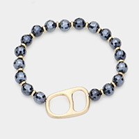 Abstract Metal Accented Faceted Beaded Stretch Bracelet