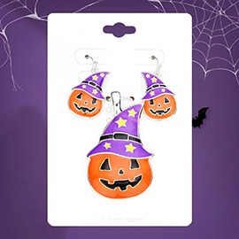 Enamel Witch Hat Pumpkin 
Wizard Pendant Set