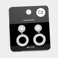 CZ Double Round Link Dangle Evening Earrings