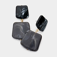 Marbled Double Square Link Dangle Earrings